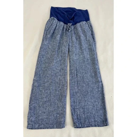 Old Navy Maternity Linen-Blend Blue Waistband Wide Leg Pants Medium - Picture 1 of 9